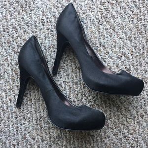 Black satin high heels